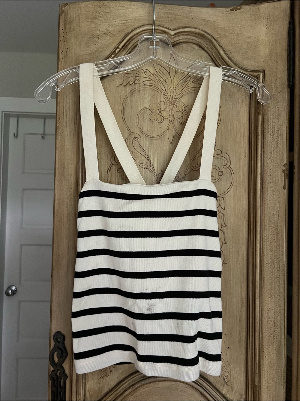 Massimo Dutti Black and White Striped Knit Tank Top
